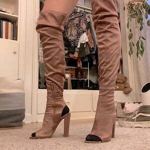 Steve Madden Kimmi Dusty Rose Suede Peep-Toe Thigh High Boots